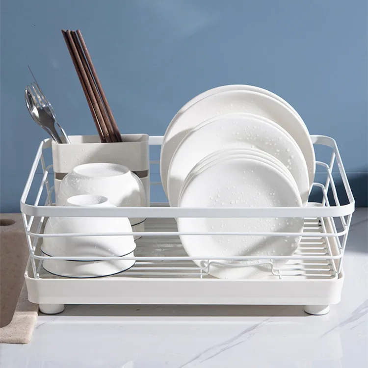 Dish drainer kitchen storage plate organizer Space Saving Dish Rack Iron Kitchen Drying Rack with a Cutlery Holder