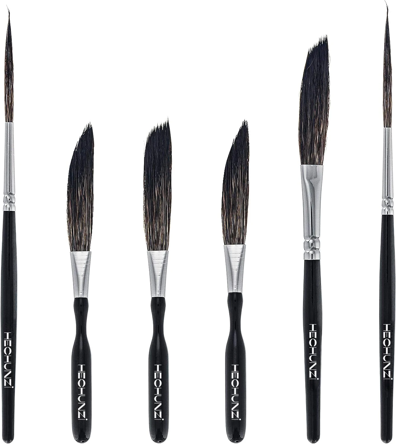 Hechunzi 6 Pieces Set Black Squirrel Hair Wooden Handle Pinstriping Brush Long Liner Brush Sword Brush