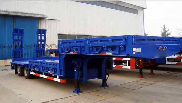 factory  manufacture 60t Lowboy Lowbed Semi Trailer Hot Sale Transport Heavy Cargo air suspension 3/4/5 axle 28 T landing gear