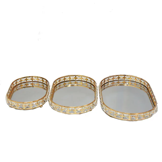 European hotel wedding banquet dessert decoration storage tray metal glass mirror oval crystal tray