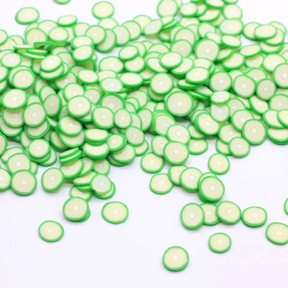 Cute Design Mini Green Round Slices 500g/Lot Cucumber Vegetable Style Simulation Food Clay Crafts DIY Sticker Charms