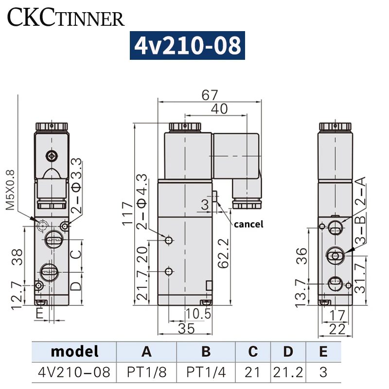 Пневматический Электрический электромагнитный клапан DN8 4V210-08 12 В 24 36 110 220 380