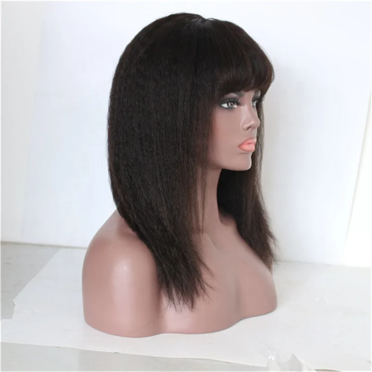 
New Arrival Light Yaki Straight with Bang Virgin Indian Gluless Human Hair Lace Front Wigs with Baby Hair 