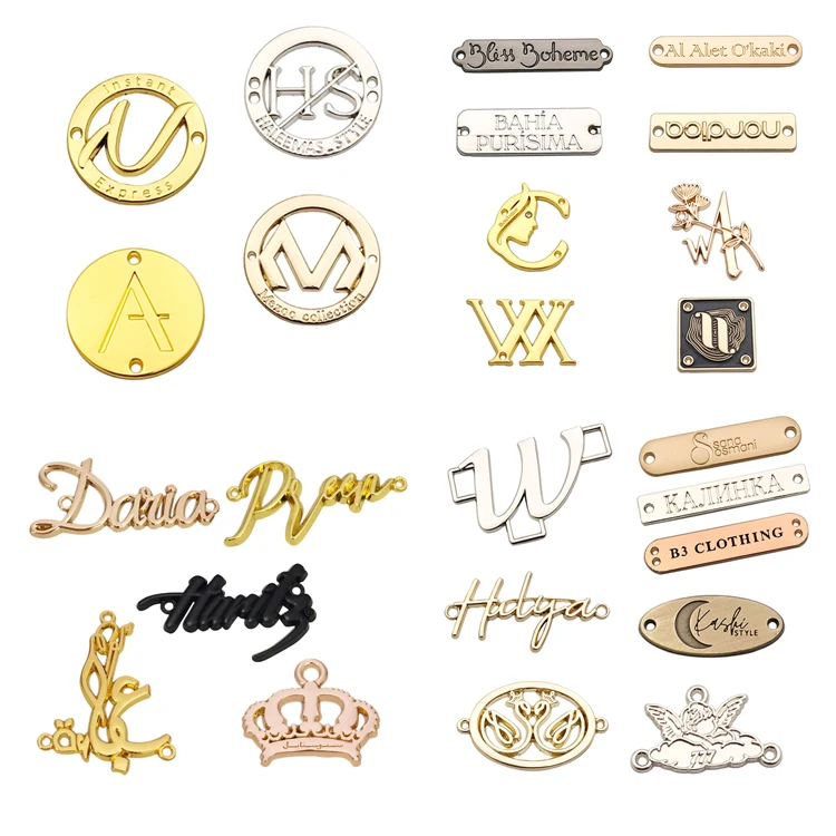 Fashion design engraved metal logo tag custom clothing metal label for swimwear garment scarf