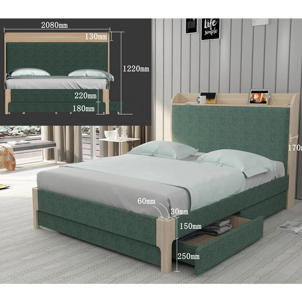 Обивка Divan двуспальная кровать для хранения дизайн в деревянном ящике двойная кровать