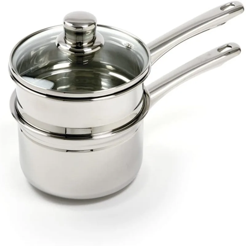 304 Specialty Stainless Steel Double Boiler with Phenolic Handle Cookware 2.5 Quart Silver Glass Lid