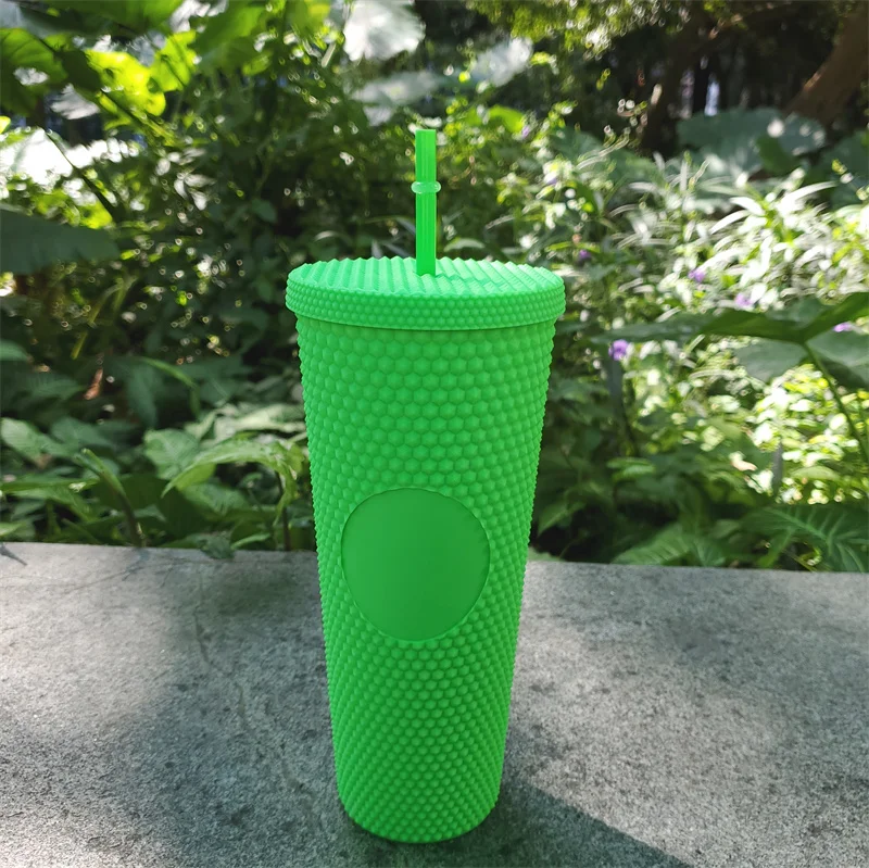 24oz Star Buck Fashion Diamond Radiant Goddess Straw Durian Cup Summer Holiday Cold Cup Tumbler Double Layer Plastic Cup