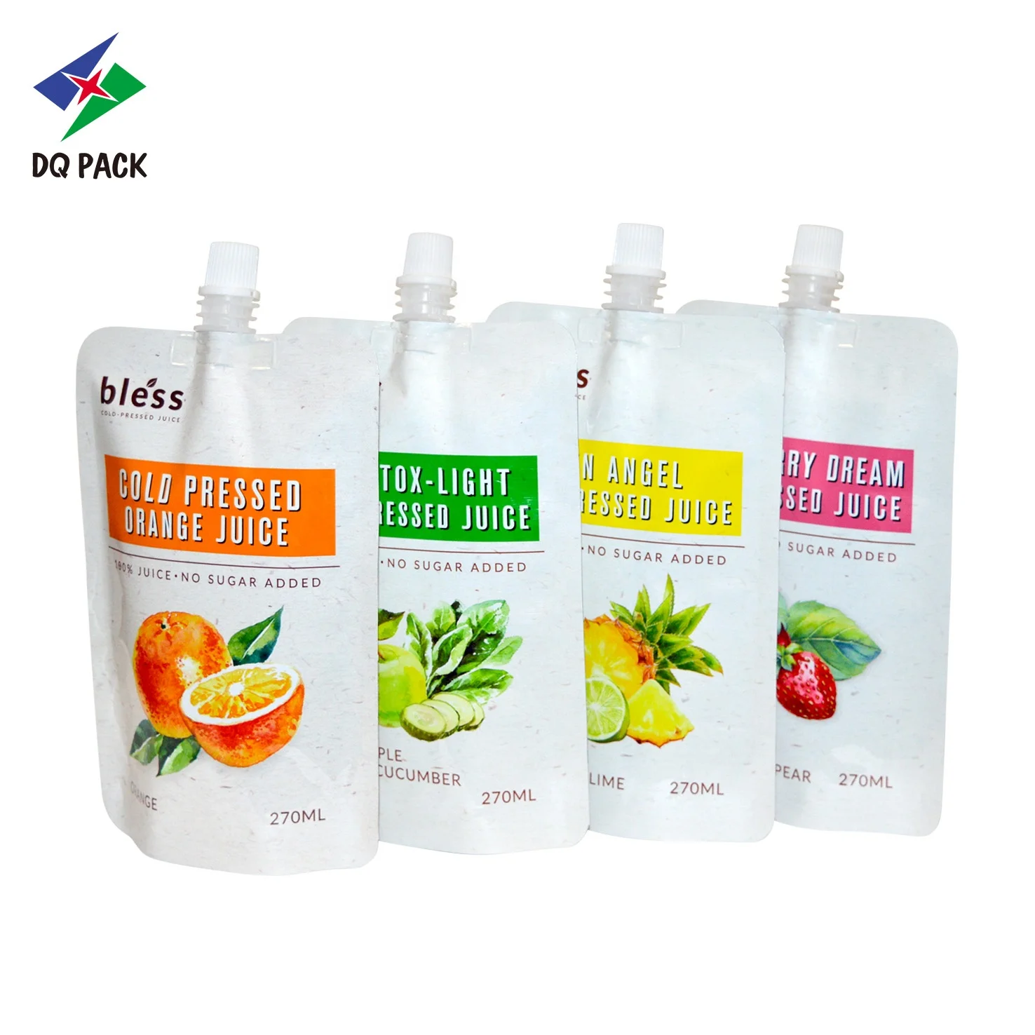 Printed Stand Up Flat Bottom Food Packaging Spout Pouch Bag Plastic PP PET AL for Drink Juice Beverage Automatic Packing