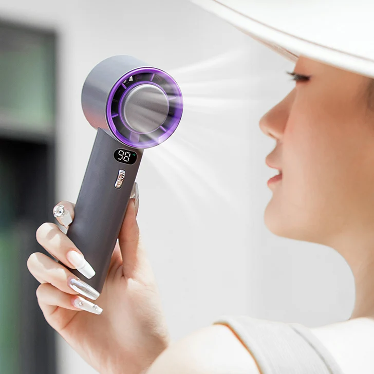 Portable Handheld Hight Speed Turbo Fan 100 Speed Adjustable Rechargeable Personal Fan Digital Display Icing Refrigeration Fan