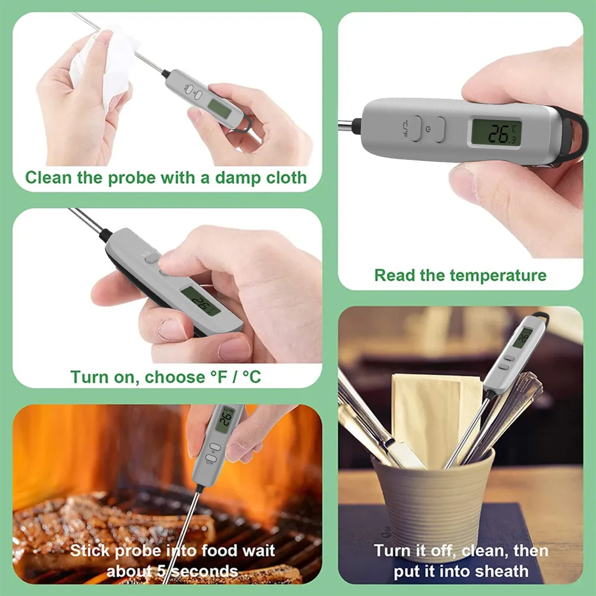 Long Laboratory Digital With Probe Mini Indoor Home Lcd Meat Thermometers Pen Type Battery Included Food Bbq Thermometer