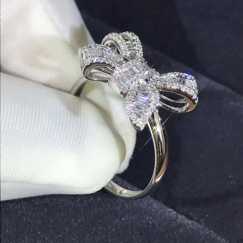 Wholesale High Quality 925 Silver Plated Imitation Diamond Ring Luxury Female Style butterfly Diamond Ring