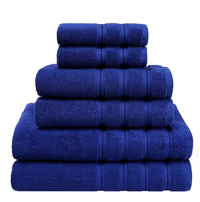 Premium Quality Super soft highly absorbent Luxury Dobby Border 6 Pieces 100%  long staple Cotton Towel Set for bathroom shower