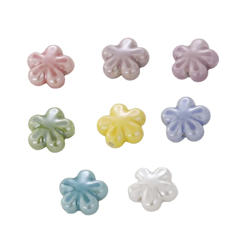 XUQIAN Hot Sale 18mm 8 Colors Ceramic Flower Shape Perforated Loose Beads for DIY Jewelry Making Accessories