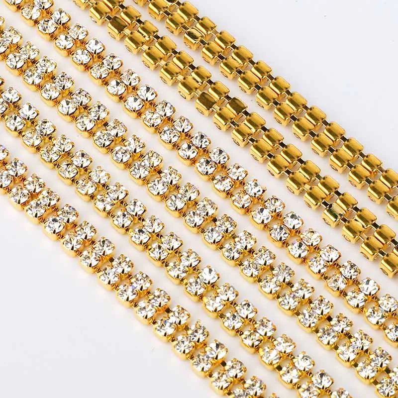 Factory Wholesale SS6 SS8 SS12 SS16 Sew On Copper Claw Rhinestone Cup Chain Crystal Strass Chains For Garment accessories