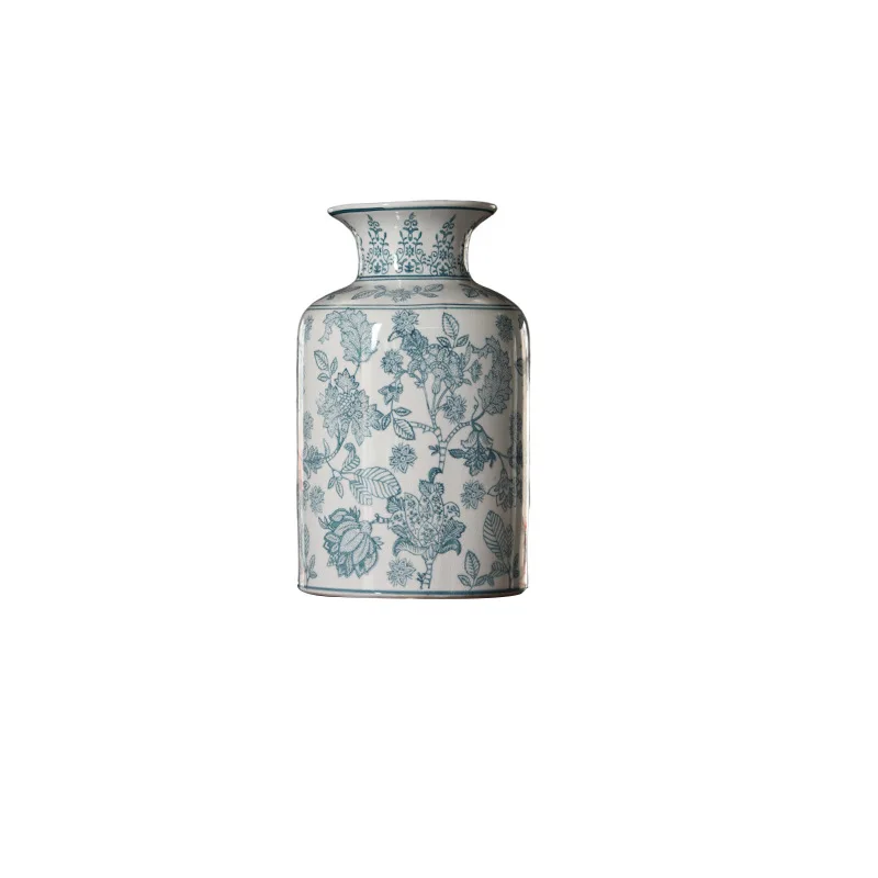 Modern Vintage Chinese Blue and White Porcelain Flower Pot New Ceramic Vase with round Ornament for Wedding Porch Wholesale