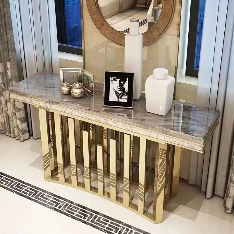 Modern Marble Entryway Foyer Table With Led Lights Gold Console Tables Living Room Furniture