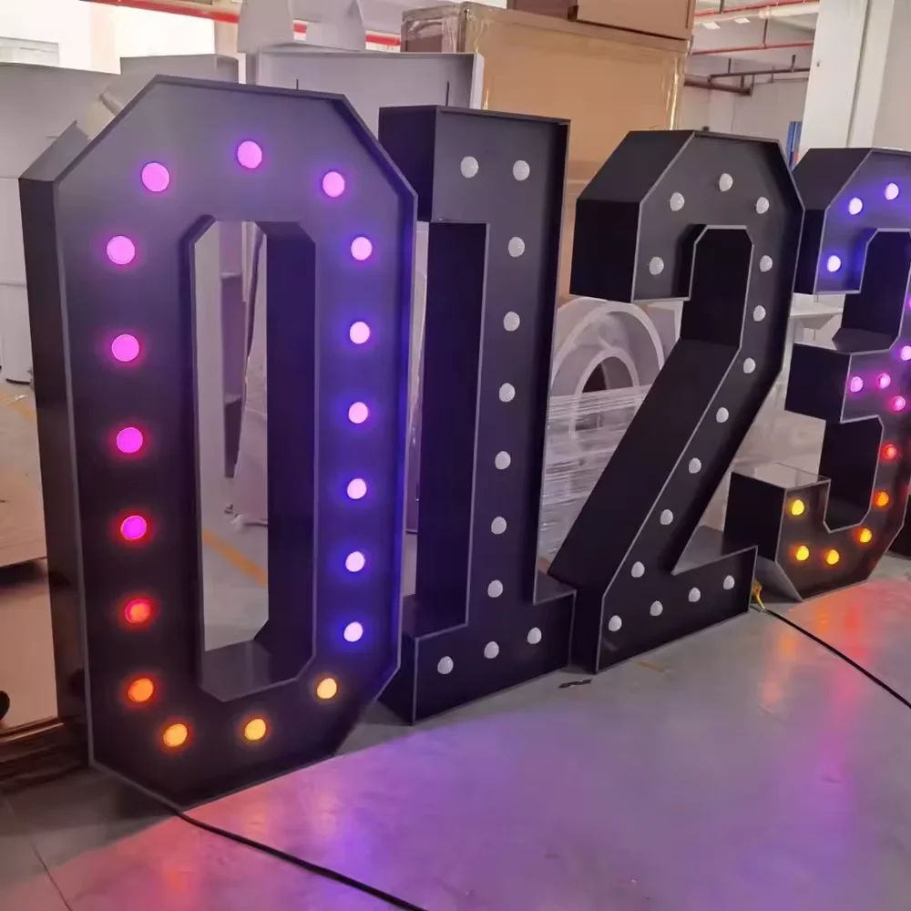 Wedding Electronic Sign Decoration Black Acrylic 5ft Large Light Up Numbers Birthday Marquee Letters