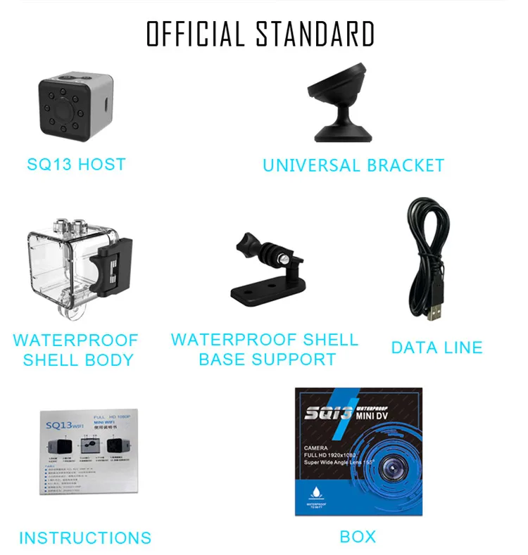2020  Wifi Hot Spot SQ13 Mini Camera HD 1080P Sport DV Wide Angle 155 Degrees Portable Waterproof Night Vision Support SD Card