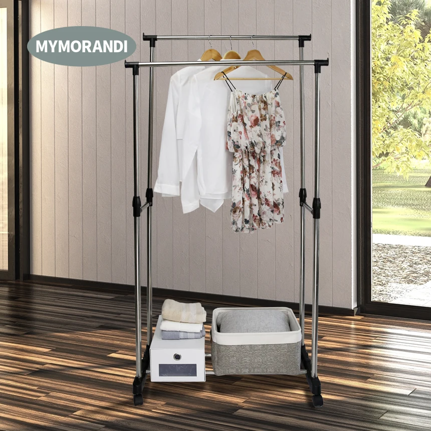 Cheap pole garment rack double row clothes dryer hanging rack e clothes hanger stand