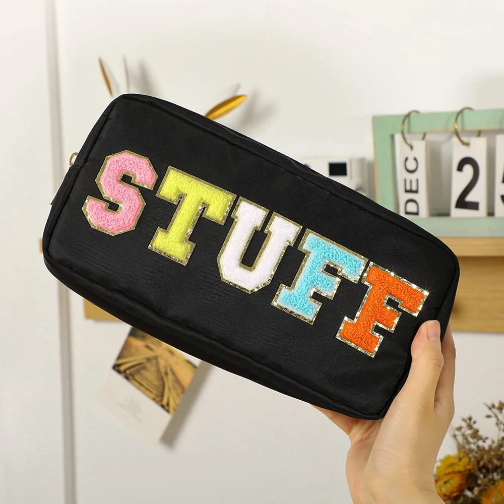 Nylon Waterproof Personalized makeup bag glitter Letter Patches Women Girl DIY Birthday Gift costom make up Pouch Cosmetic Bag