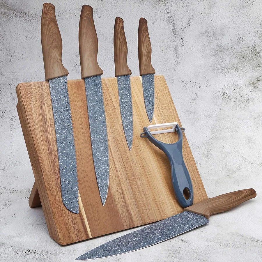 High Quality Acacia Wood Knife Holder Stand Wooden Magnetic Knife Block
