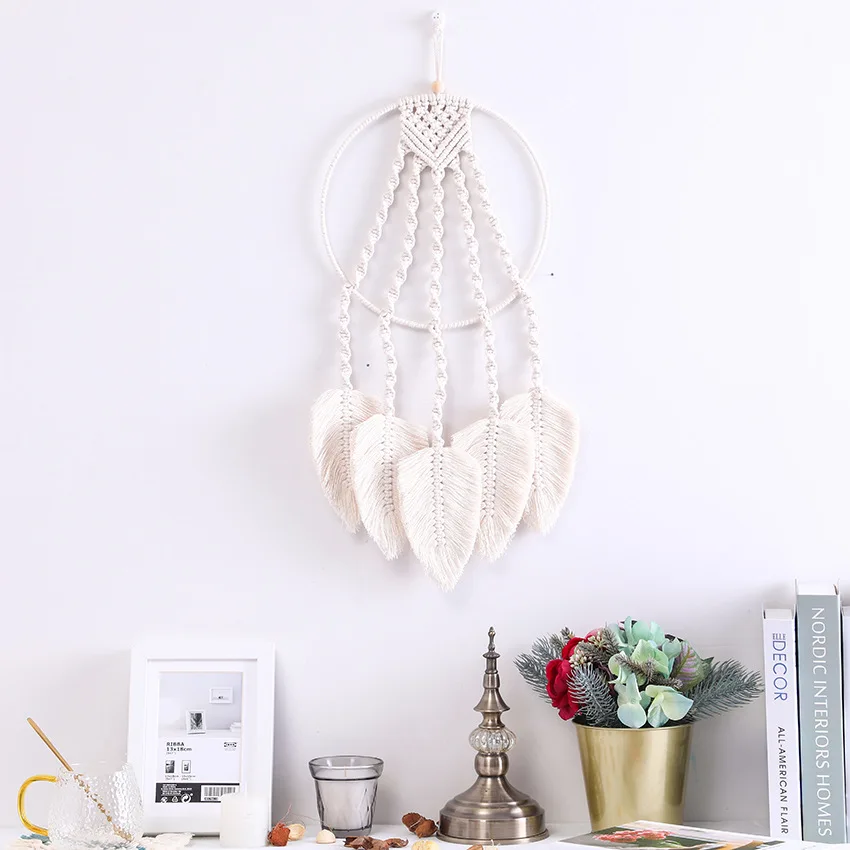 INS Nordic style house ornaments leaves hand-woven feather cotton tapestry Macrame Dream Catcher