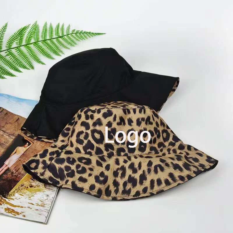 2024 wholesale custom logo cotton double side leopard bucket hats adults unisex embroidery logo leopard bucket hats