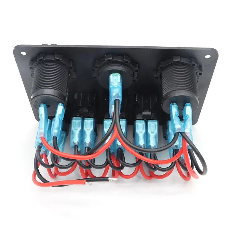 WattBons 5 Gang Marine Rocker Switch Panel with QC 3.0 Type C PD Car Dual USB Charger and Power Socket Voltmeter On off Switch