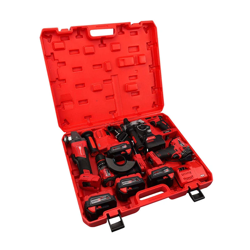 Red 10-In-1 Brushless Cordless Tool Set 4-Piece Hammer Drill Impact Wrench Angle Grinder 4 Batteries OEM Power Drills