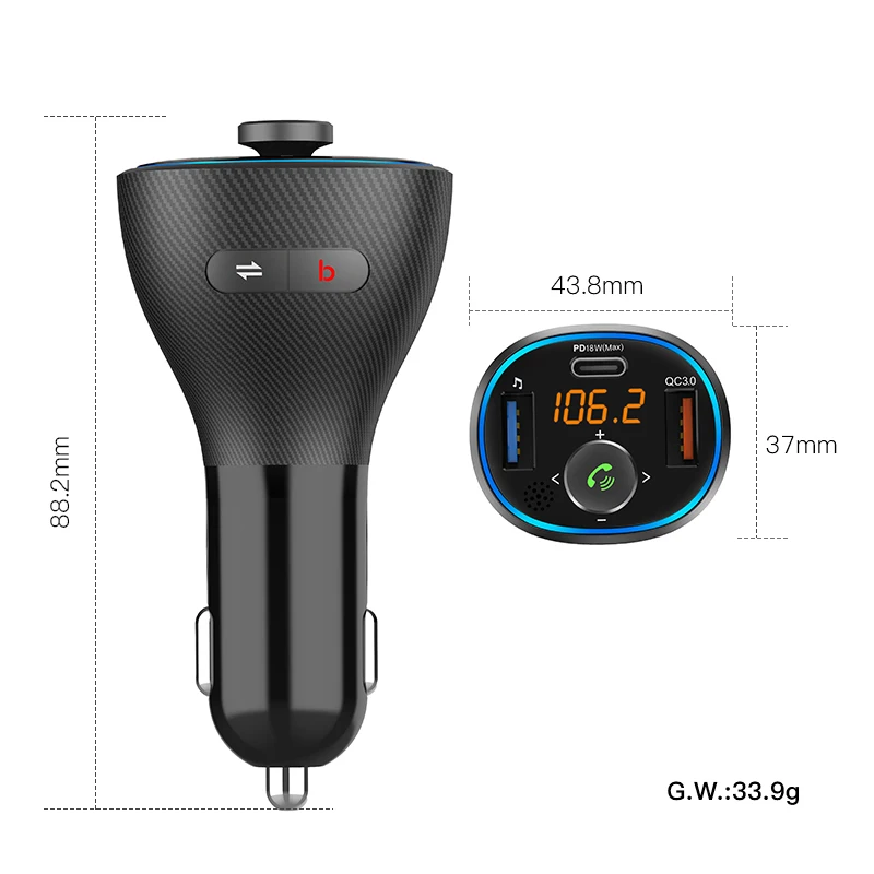 Bluetooth FM Transmitter Dual USB Port QC3.0 Quick Charge FM Modulator with Bluetooth for Car Transmisor FM Para Carro Bluetooth