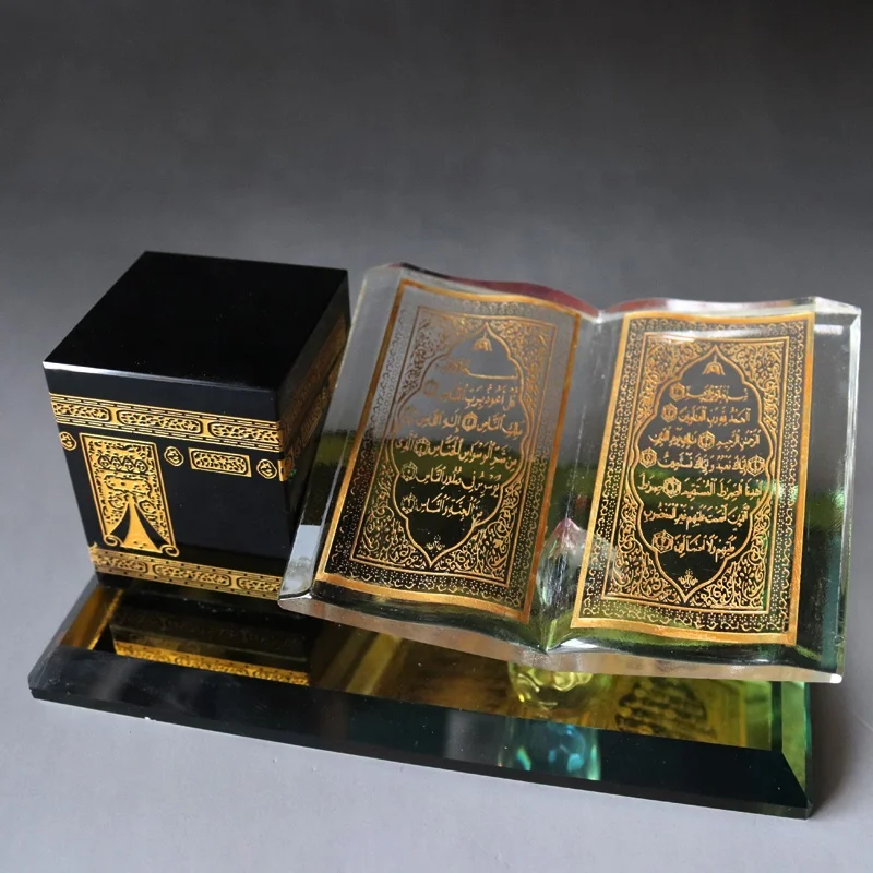 Islamic Muslim Decorative Arabic Crystal Glass Quran Book With Kaaba Ramadan Souvenirs Gifts