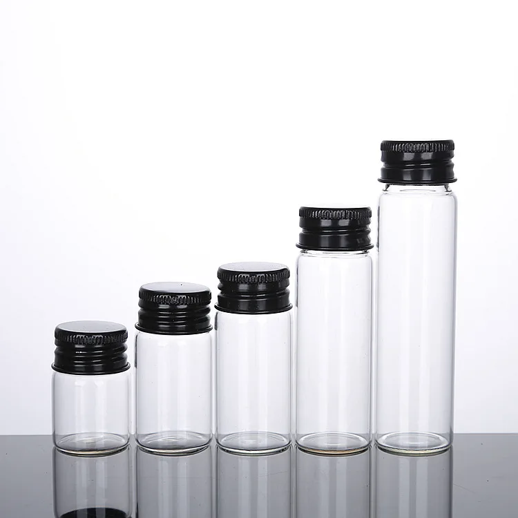 Food Grade Diameter 27mm Clear Glass Test Tube Storage Jar with Aluminum Screw Cap for Food Spice Candy Coffee Food Container