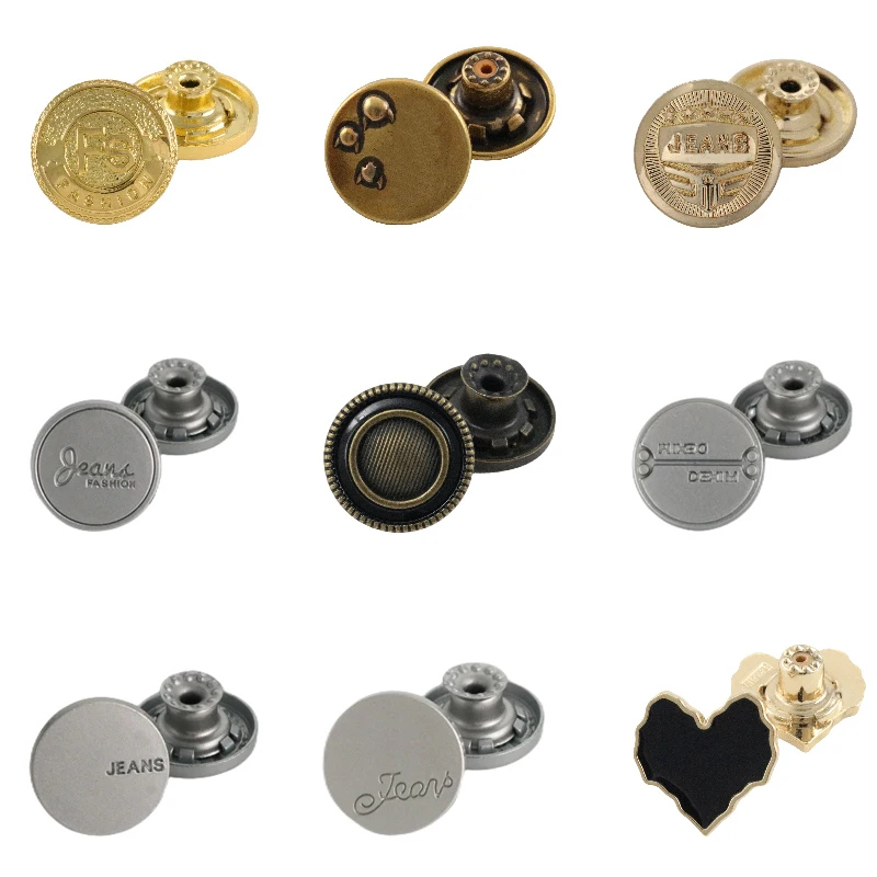 OEM ODM Custom Logo Botones Personalizados Gold Rivet Emboss Button Engraved Vintage Boton Denim Metal Jeans Buttons