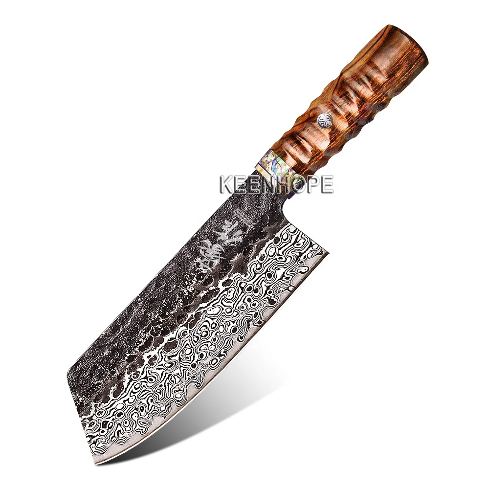 89 Layers Damascus Steel Knife 7 Inch Cleaver Knife VG10 Core Brass Abalone Shell USA Desert Ironwood Handle Japanese Knife