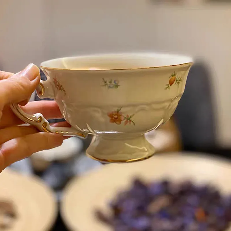 Broken glaze ceramic mug high value cute girls home breakfast companion coffee mug with unique flower handle