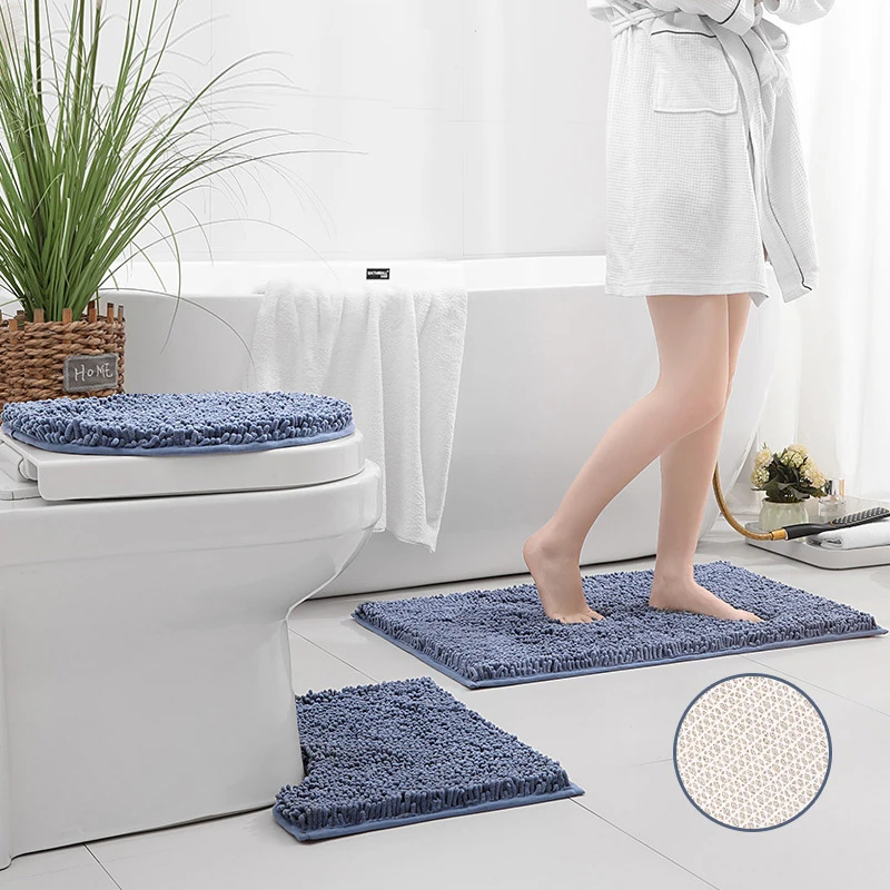 High Quality Soft Non Slip Bathroom Mat Set Home 3Pcs Toilet Cover Floor Mats Shower Bath Carpets Set