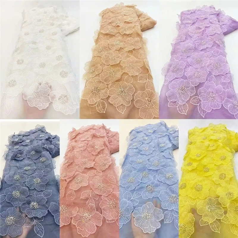 2024  New Design Vibrant floral wedding 3d embroidered lace fabric