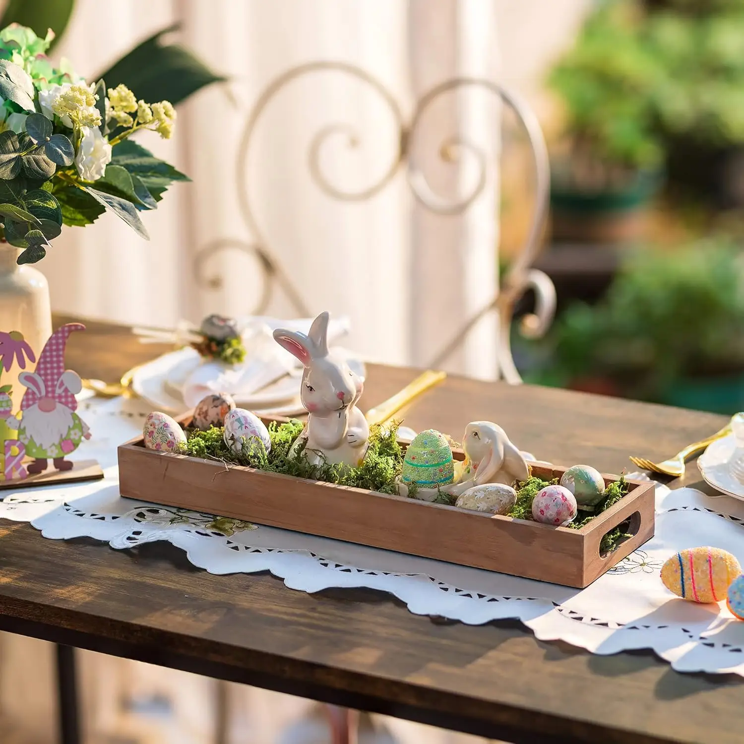 Wooden Decorative Serving Candle Holder Trays Rustic color with Cutout Handles