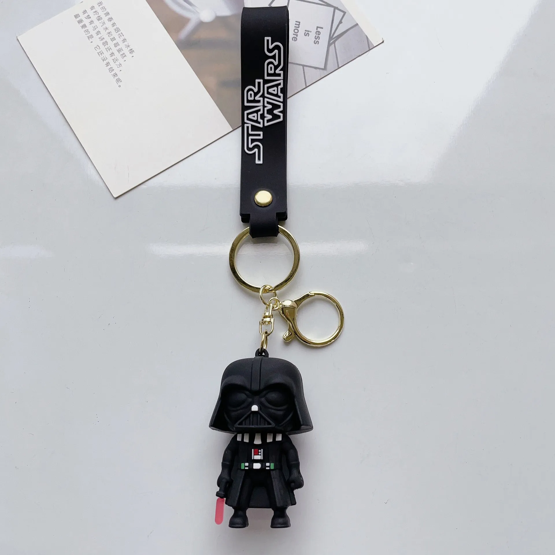 Cartoon Star Wars Keychain 3D Pvc Character Holding Weapon Cute Yoda Cool Keychain Pendant Decoration