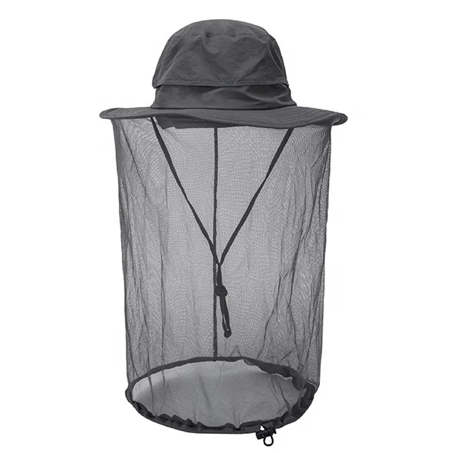 RTS High quality unisex mosquito net hat polyester waterproof sun hat with hidden net mesh outdoor fishing beekeeping hat