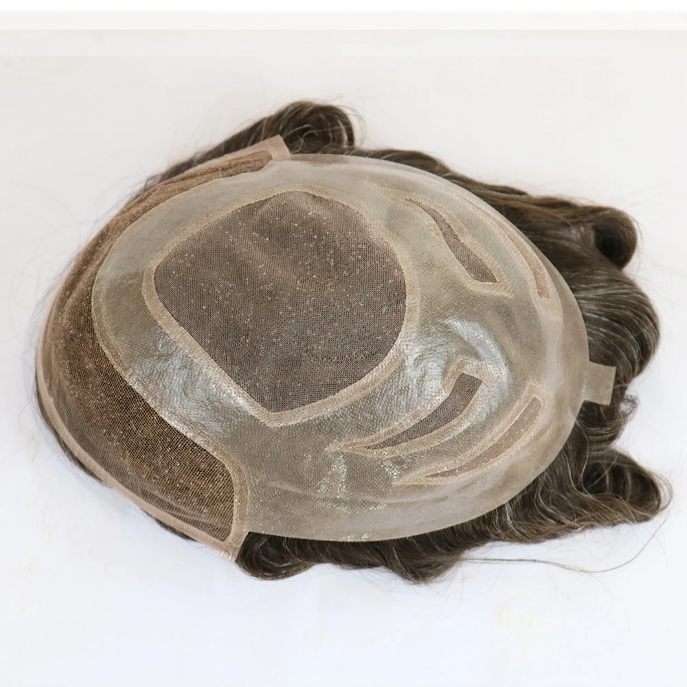 Natural Hairline 1b65 Grey Versalite Breathable Remy Human Hair Men Toupee Lace&PU Lace Front Male Hair Wig Capillary Prosthesis