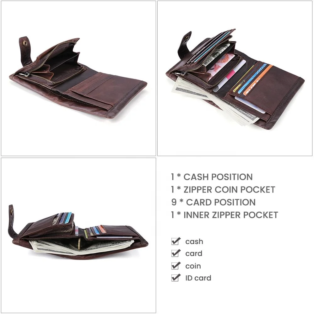  2021 новых способа изготовленный на заказ Crazy Horse кожаный кошелек Rfid 3 раза из натуральной кожи коровы для мужчин с карманом