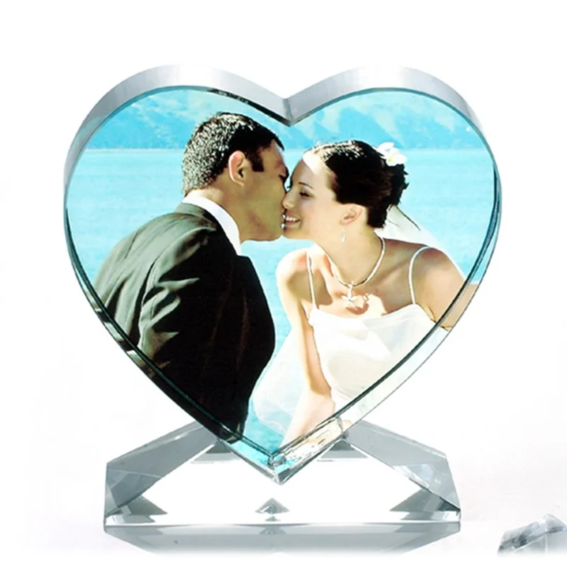 Personalized Crystal Sublimation Blank Glass Heart Design Photo Frame Custom Made Christmas Glass Crafts For Souvenir Gift SCK07
