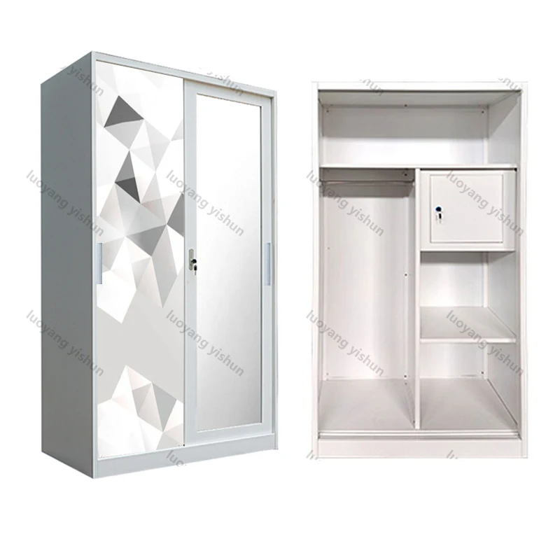Iron Almirah Wardrobe Home Bedroom Furniture Living Room Steel Wardrobe metal with 4 sliding door and mirror