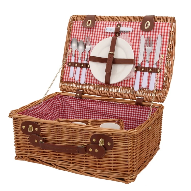 Willow Hamper Red Rattan For 2 4 People Travel Useful Wholesale With Lid Baskets Cover Weaving Wicker Picnic Storage Basket Set (1600207037737)