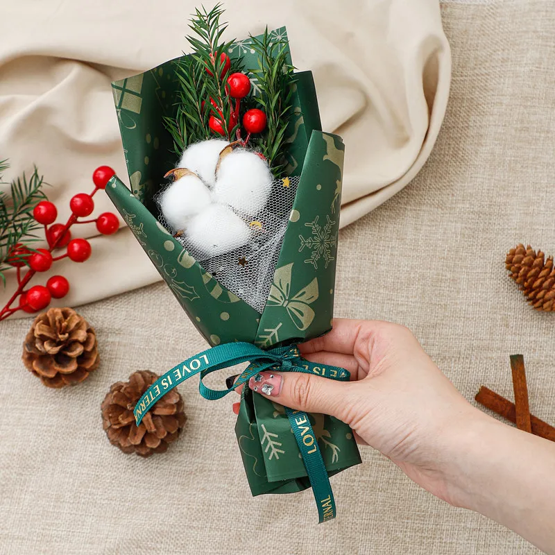 Wholesale Red Fruit Cotton Soap Rose Mini Dried Bouquet for Decoration Christmas Girlfriend Gift