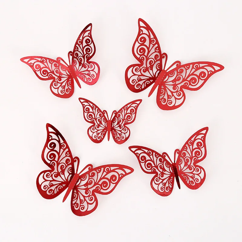 Red hollow butterfly wall with 3d three-dimensional butterfly wedding decoration stickers