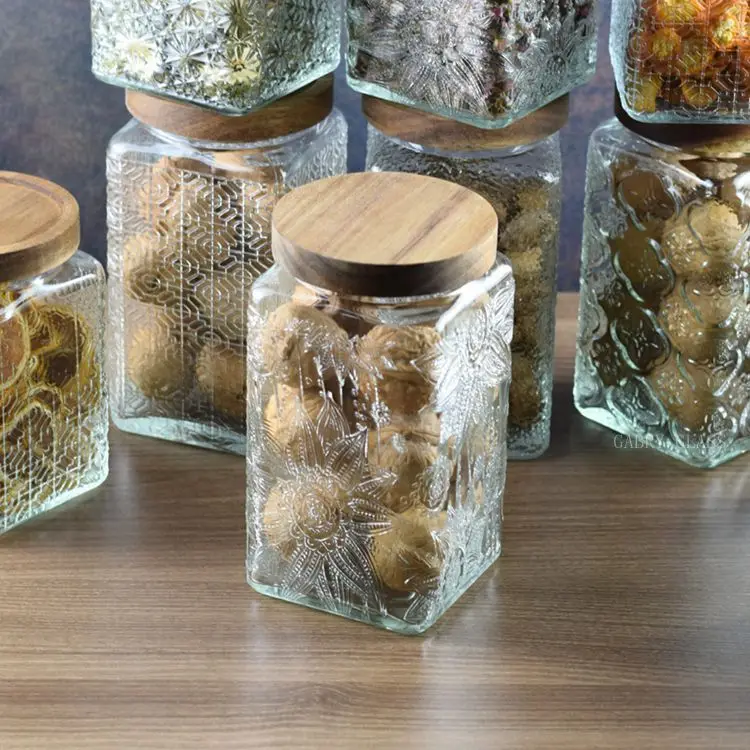 34 FL OZ Vintage Glass Storage Jar with Airtight Wooden Lid Glass Canister Airtight Cookie Jar Container for Kitchen Counter
