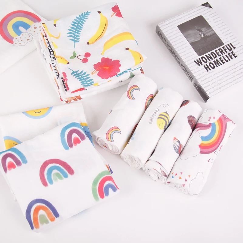 Hot sale new 100% organic cotton muslin blanket infant swaddle receiving custom baby blankets