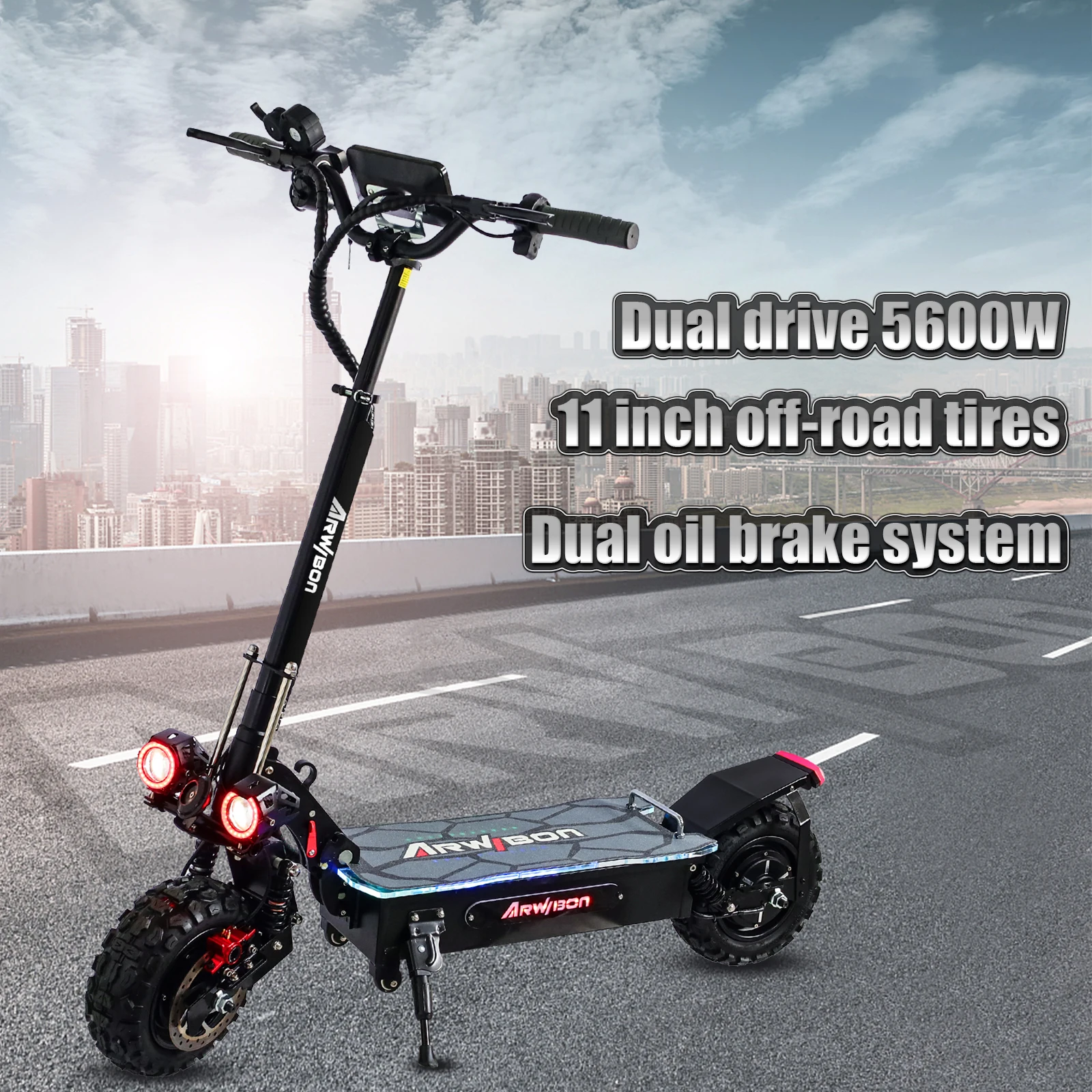 Arwibon USA/EU Warehouse Chinese Scooter Manufacturers 5600W 85KM Speed Folding Dual Motor Electric Scooter Adult
